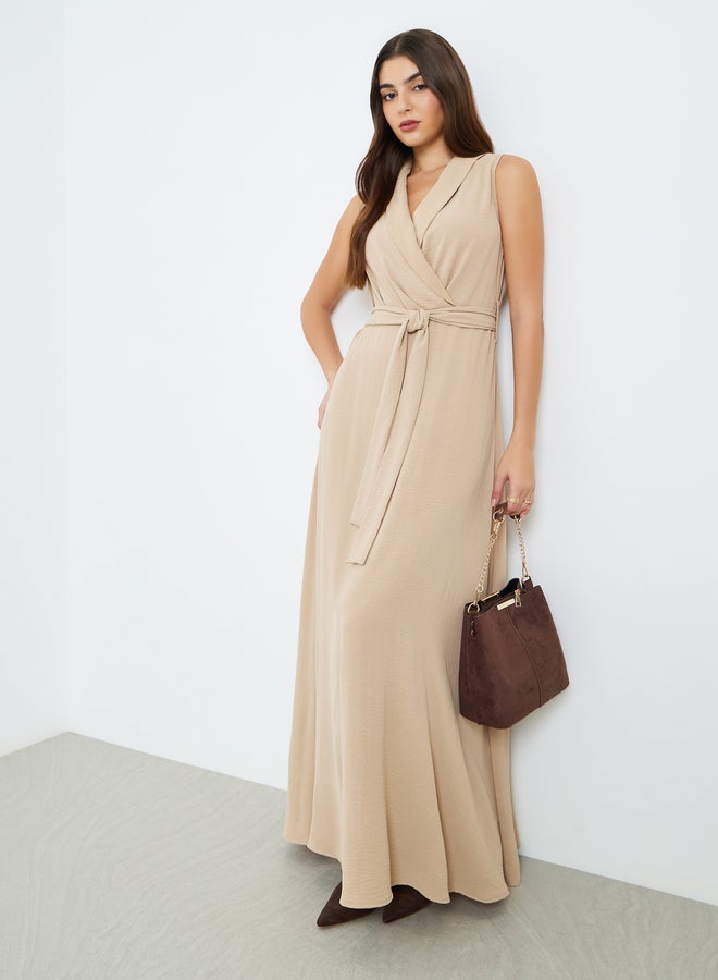 Styli Women Beige Sleeveless Blazer Maxi Dress - Image 5